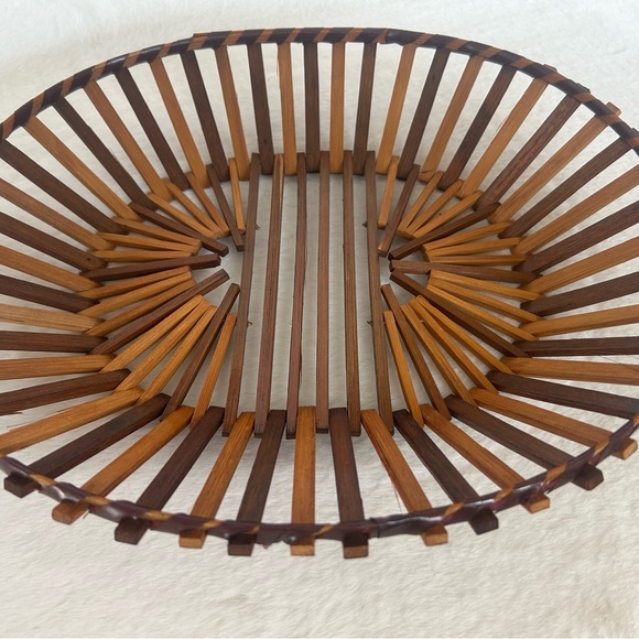 Vintage Handmade Multi Wood Unique MCM Cottagecore Basket - Picture 11 of 12